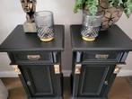 2 unieke hoge brocante nachtkastjes mat zwart, Ophalen, Minder dan 45 cm, Nieuw, 70 cm of meer