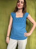 Vintage mouwloze top - blauw - katoen - 42 / XL, Kleding | Dames, Tops, Gedragen, Blauw, Maat 42/44 (L), Vintage