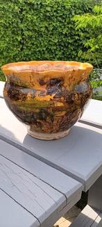 18/19e eeuwse kamer(bloem)pot, met groen/gele engobe, antiek, Ophalen of Verzenden