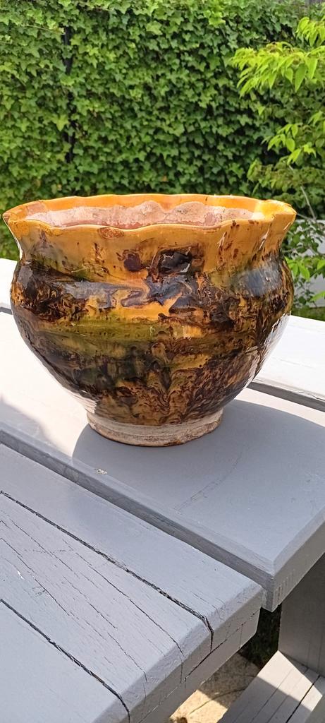 18/19e eeuwse kamer(bloem)pot, met groen/gele engobe, antiek, Antiek en Kunst, Antiek | Keramiek en Aardewerk, Ophalen of Verzenden
