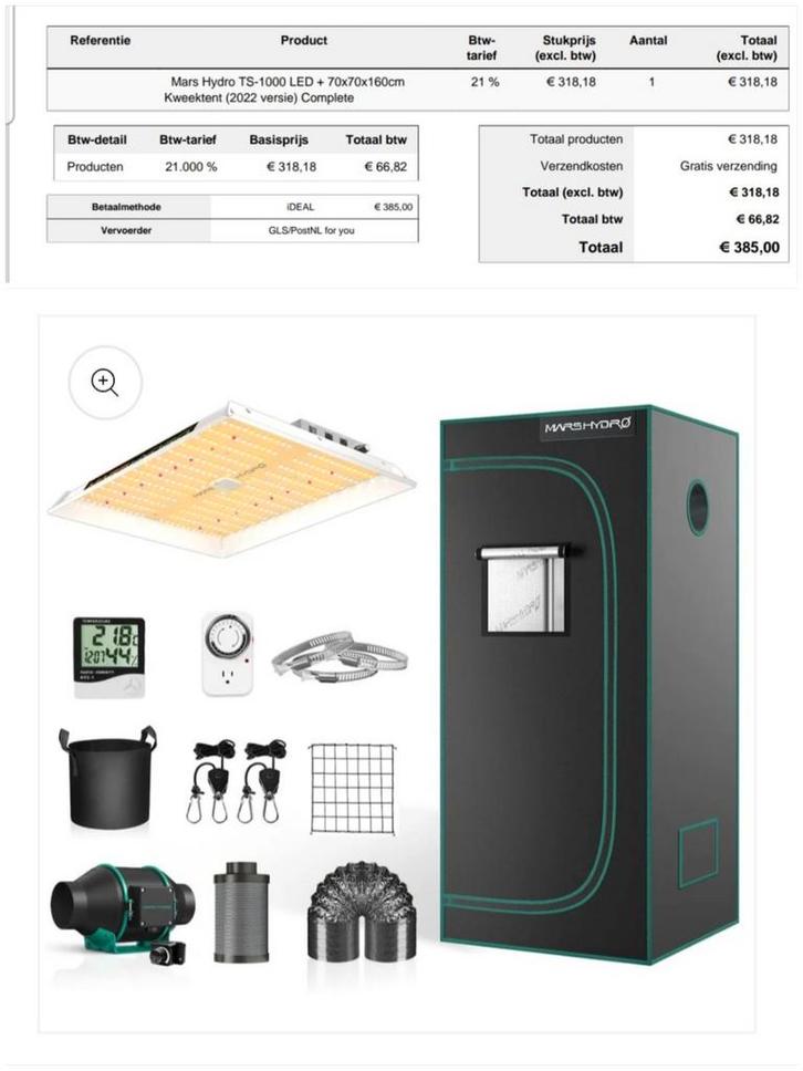 Mars Hydro kweektent + Spider Farmer SF2000 lamp + accessoir, Tuin en Terras, Kweekspullen, Zo goed als nieuw, Kweektent, Ophalen