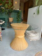 Vintage Bamboo Glazen Korenschoof Eettafel (doorsnede 110cm), Huis en Inrichting, Gebruikt, 100 tot 150 cm, Rond, Ophalen of Verzenden