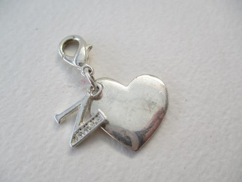 Zilverkleur bedel met HART eraan en letter N met 4 steentjes, Sieraden, Tassen en Uiterlijk, Bedels, Zo goed als nieuw, Overige merken