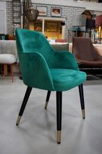 3 hippe eetkamerstoelen stof velvet groen armleuning velours, Huis en Inrichting, Stoelen, Ophalen, Hout, Overige kleuren, Drie