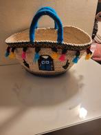 Decoratieve rieten mand met blauwe handvatten, Gebruikt, Mand, Rond, Ophalen of Verzenden