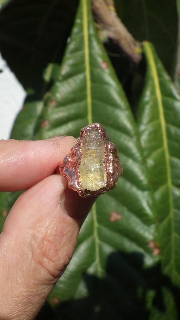 Electroformed Koperen Petroleum kwarts ring, Verzamelen, Mineralen en Fossielen, Mineraal, Verzenden