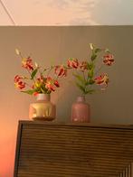 Set van 2 of 3 Kunstbloemen in potjes - Koraal roze/rood, Huis en Inrichting, Overige materialen, Ophalen of Verzenden, Zo goed als nieuw
