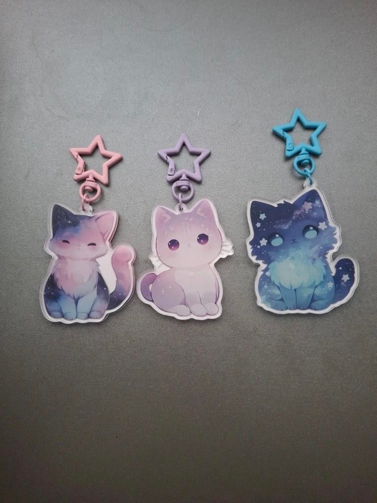 Set van 3 Sleutelhangers - Galaxy Kat met Ster, Ophalen of Verzenden, Nieuw