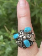 Koopje zilveren vintage navajoring met turquoise edelstenen, Sieraden, Tassen en Uiterlijk, Ringen, Ophalen of Verzenden, Kleiner dan 17