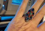 Afghaanse Zilveren Ring Lapis, Koraal, Turquoise - Maat 19, Blauw, 19 tot 20, Ophalen of Verzenden, Dame