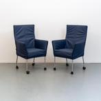 8 Montis Chaplin eetkamerstoelen kobaltblauw - verrijdbaar, Niet ingevuld, Niet ingevuld, Nieuw, Leer