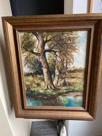 Schilderij: Landschap met Boom en Figuur, Antiek en Kunst, Kunst | Schilderijen | Klassiek, Ophalen of Verzenden