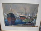 Marine Aquarel, Havengezicht Mario KRIEK (pieterScheen ), Antiek en Kunst, Kunst | Schilderijen | Klassiek, Ophalen