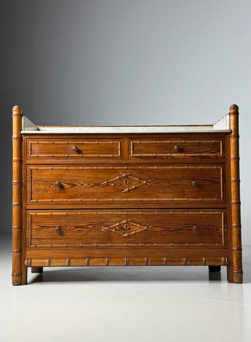 Faux Bamboo Commode Ladekast antiek, Huis en Inrichting, Kasten | Ladekasten, Gebruikt, Minder dan 100 cm, 25 tot 50 cm, Grenenhout