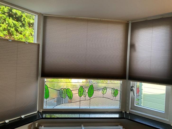 Dubbellaags plissé gordijnen, Huis en Inrichting, Stoffering | Gordijnen en Lamellen, Zo goed als nieuw, 100 tot 150 cm, Crème