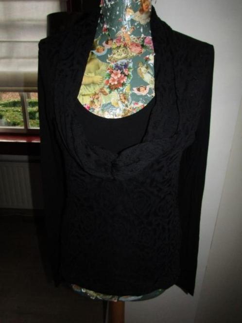 C1528 Anna Scott mt 36 longsleeve kantmotief zwart, Kleding | Dames, T-shirts, Zo goed als nieuw, Maat 36 (S), Zwart, Lange mouw