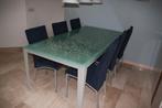 glazen tafel (craquele)  + 6 stoelen, Huis en Inrichting, 50 tot 100 cm, 150 tot 200 cm, Gebroken glas - craquele, Gebruikt