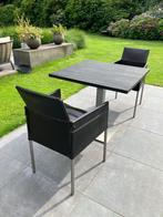 2 leren stoelen + indoor Bistro tafel, Huis en Inrichting, Ophalen, Twee, Bruin, Leer