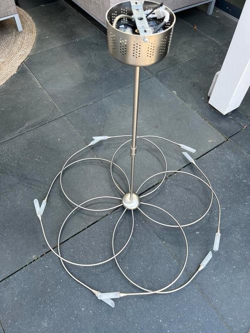 Retro hanglamp 10 lichts, halogeen, nikkel geborsteld., Huis en Inrichting, Lampen | Hanglampen, Gebruikt, 50 tot 75 cm, Ophalen