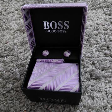 Hugo Boss stropdasset, paars, in geschenkdoos, nieuw beschikbaar voor biedingen