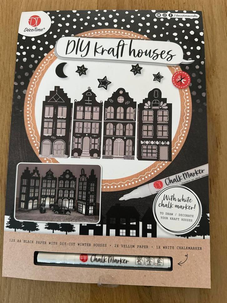 DIY Kraft Huisjes Set met Chalkmarker, Hobby en Vrije tijd, Knutselen, Zo goed als nieuw, Materiaal, Ophalen