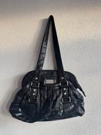 Vintage Y2K zwarte schoudertas met zilveren gespen, Vintage, Schoudertasje, Vintage, Ophalen of Verzenden