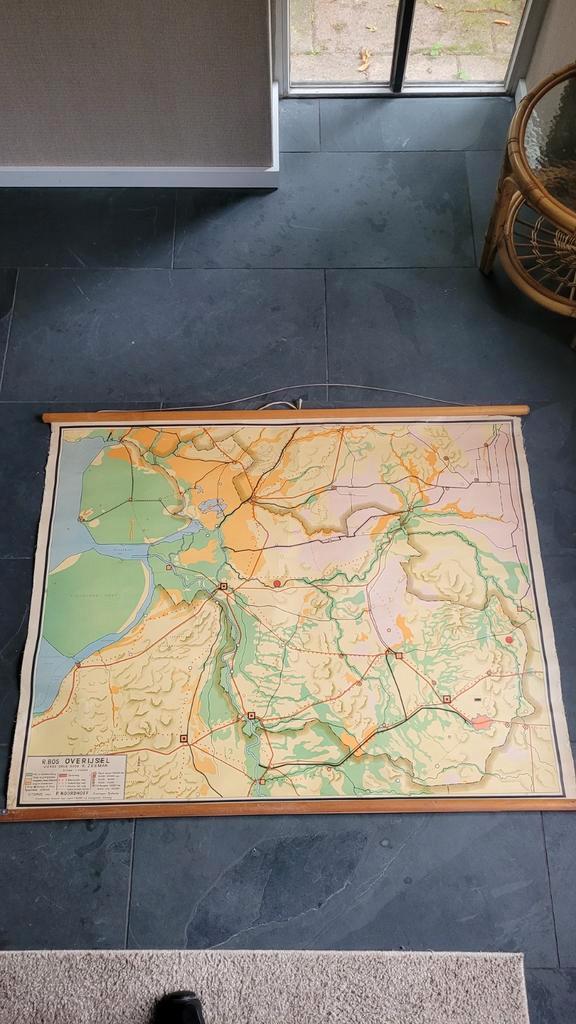 Vintage Schoolplaat Overijssel - Aardrijkskunde, Antiek en Kunst, Antiek | Schoolplaten, Aardrijkskunde, Ophalen of Verzenden