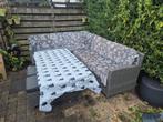 Loungeset met kussens, plaids en tafelkleed, Tuin en Terras, Ophalen, Gebruikt, Loungeset, Wicker