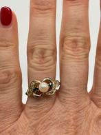 A153 Prachtige zilveren ring parel goudkleur (verstelbaar), Sieraden, Tassen en Uiterlijk, Antieke sieraden, Ophalen of Verzenden