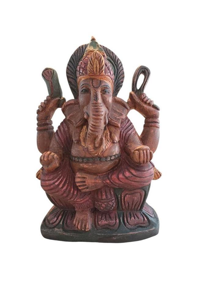 Ganesh Hout Handbeschilderd 22 cm hoog, Huis en Inrichting, Woonaccessoires | Boeddhabeelden, Zo goed als nieuw, Ophalen of Verzenden