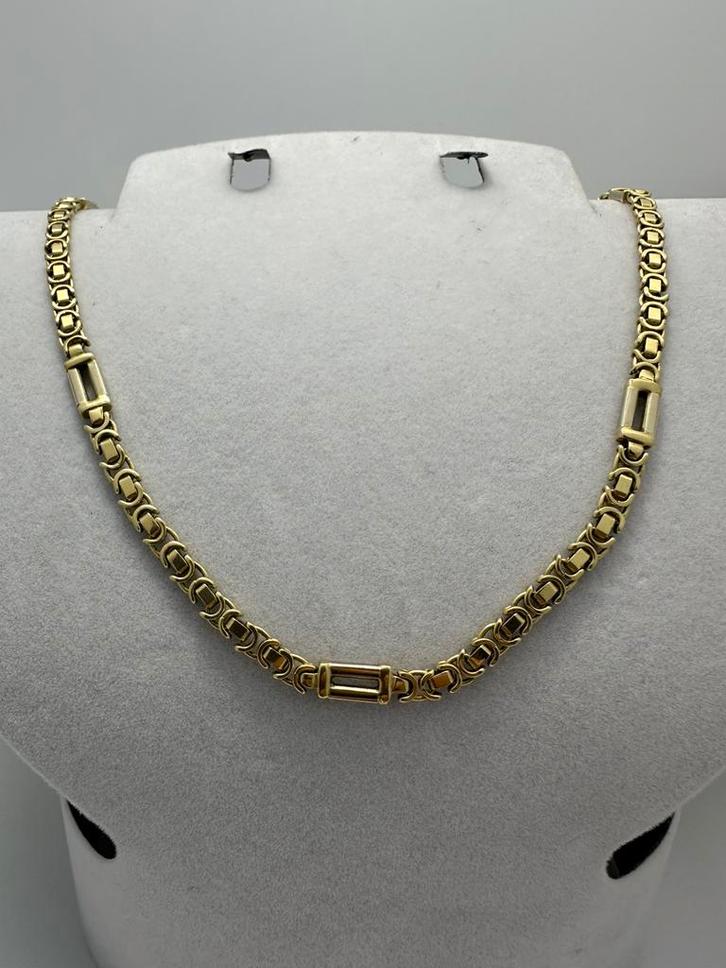 Gouden platte koningschakel 53 cm, Sieraden, Tassen en Uiterlijk, Kettingen, Gebruikt, Goud, Goud, Ophalen of Verzenden