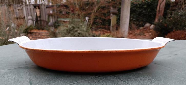 DRU MADE IN HOLLAND oranje vintage gietijzer ovenschaal 32cm, Huis en Inrichting, Keuken | Potten en Pannen, Gebruikt, Overige typen