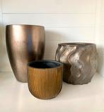 Set van 3 goud , brons decoratieve bloempotten, Tuin en Terras, Bloempotten, 25 tot 40 cm, Gebruikt, Rond, Binnen