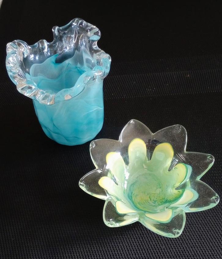 Murano style Lavorazione Arte glazen set/2 vaas en schaaltje, Sieraden, Tassen en Uiterlijk, Ringen, Zo goed als nieuw, Dame, Ophalen of Verzenden