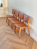 Vintage eetkamer stoelen skai leer cognac hout jaren 50/60, Huis en Inrichting, Stoelen, Ophalen, Gebruikt, Bruin, Vintage