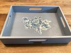Mooi houten blauw dienblad met bloemen, Ophalen of Verzenden, Zo goed als nieuw, Rechthoekig, Hout