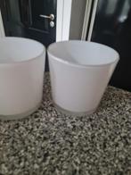 2 Glazen Witte Bloempotten., Ophalen, Wit, Minder dan 50 cm, Glas