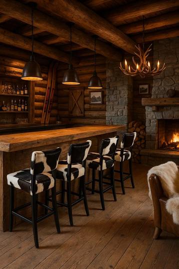 Luxe Bistro Barkrukken met Koeienhuid beschikbaar voor biedingen