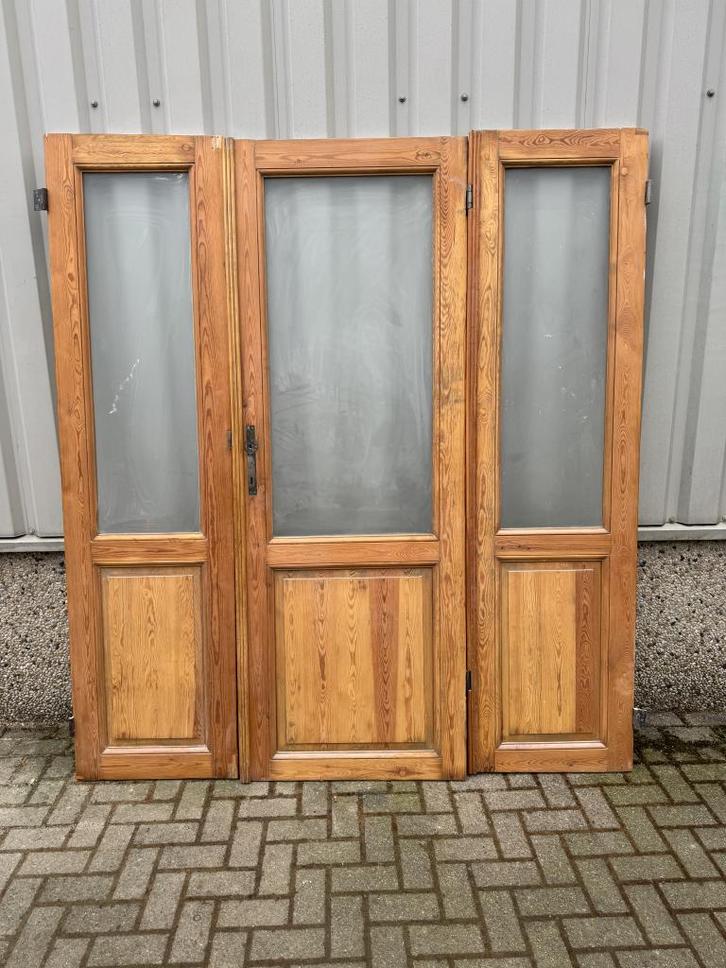 Prachtig antiek pitchpine drieluik uit 1919, Doe-het-zelf en Verbouw, Deuren en Horren, Zo goed als nieuw, Binnendeur, 215 cm of meer