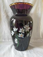Boheemse Vaas - Paars Kristal, Orchideeën, Gouden Rand, Ophalen of Verzenden