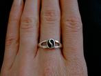 Zilveren 925 zilver ring fantasie ingelegde onyx maat 16, Verzenden, Zwart, Nieuw, Kleiner dan 17