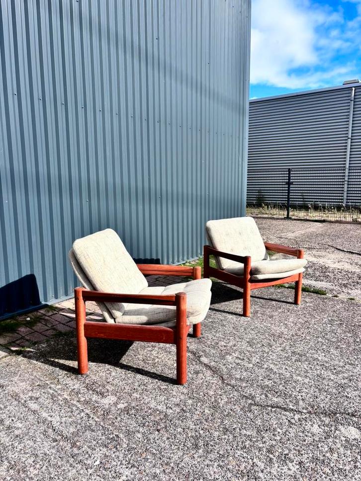 vintage stoel fauteuil domino deens teak easy chair, Huis en Inrichting, Fauteuils, Gebruikt, Minder dan 50 cm, 75 tot 100 cm
