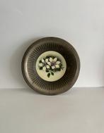 vintage schaal met keramische inzet pewter  bloemenprint., Ophalen of Verzenden