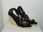 Zwarte sleehak met gevlochten hak maat 38., Zwart, Nieuw, Ophalen of Verzenden, Schoenen met hoge hakken