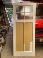 Extra brede antieke Bruynzeel paneeldeur, 4-ruits bovenlicht, Ophalen, Gebruikt