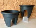 Bloembak/plantenpot balkon grijs 30cm 2 stuks, Kunststof, Minder dan 30 cm, Minder dan 60 cm, Rond