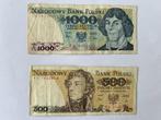 Twee biljetten Polen 500 en 1000 zloty, Postzegels en Munten, Bankbiljetten | Europa | Niet-Eurobiljetten, Los biljet, Ophalen of Verzenden