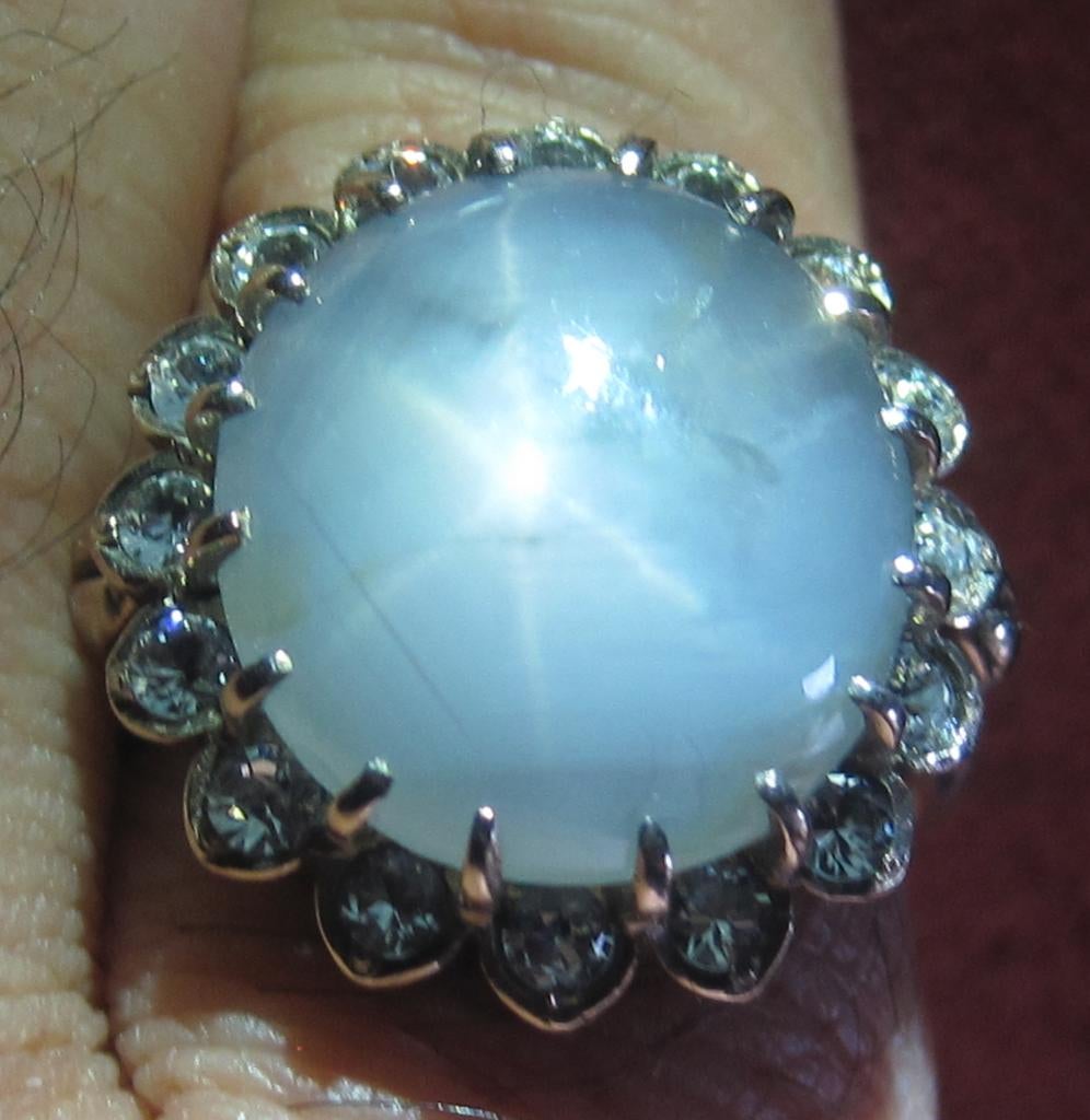 Stersaffier 25 Krt %100natuurlijk Engels ca 1950 gouden ring, Ophalen, Goud, Ring, Met edelsteen