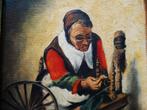 Schilderij De Spinster spinnewiel P. Theelen n. N. Maes, Antiek en Kunst, Kunst | Schilderijen | Klassiek, Ophalen of Verzenden