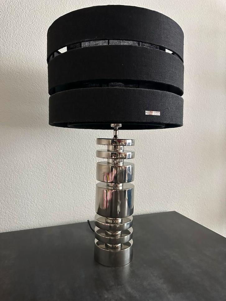 Rivierra Maison Strakke Nikkel Lampvoet met kap  Design!, Huis en Inrichting, Lampen | Vloerlampen, Zo goed als nieuw, Minder dan 100 cm